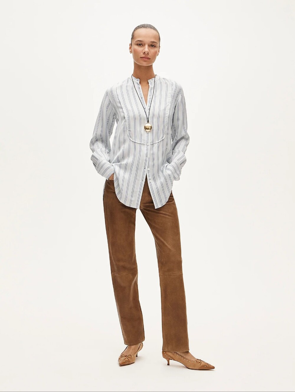 J.Crew Women Tuxedo Bib Button Up Shirt Pearl Blue Stripe NWT Size M